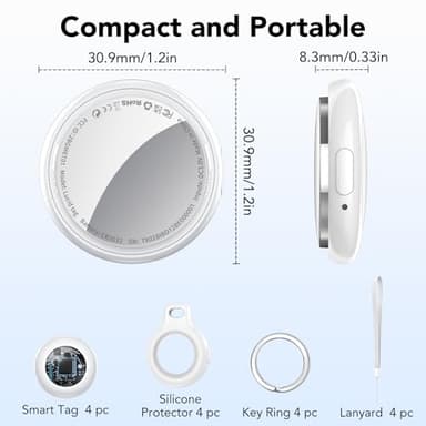 Tracker Tags (White) 4-Pack, Bluetooth Tracker Work with Apple Find My (iOS Only), Key Finder and Item Locator Smart Tag with Protective Case/Key Ring/Lanyard, Tracker Tag for Keys/Luggage/Wallet - Image 6