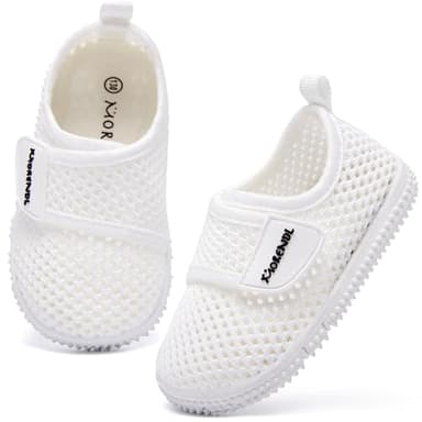 MORENDL Toddler Water Shoes Baby Breathable Mesh Non-Slip Sandals Quick Dry Lightweight Beach Barefoot Shoes Surfing Boating Sport Shoes White 12-15 Months - Image 1
