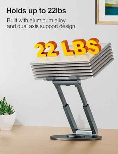 tounee Telescopic Laptop Stand for Desk with 360° Swivel Base, Sit to Stand, Height Adjustable, Portable Riser Holder for Good Posture, Compatible with MacBook Pro, All Laptops 10-17"-Gray - Image 6