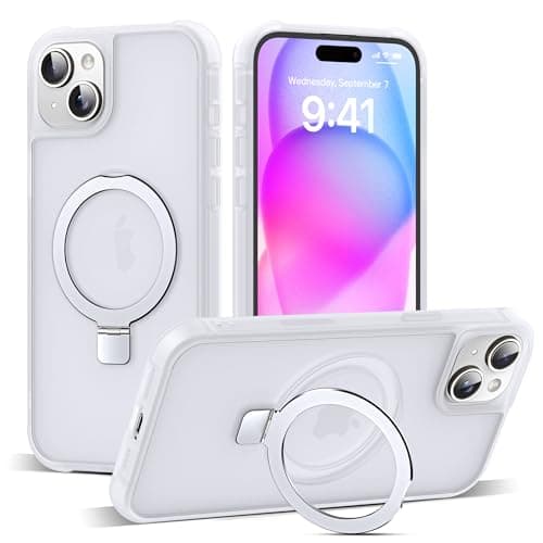 SKYLMW Compatible with iPhone 15 Case with Invisible Magnetic O-Ring Stand Military-Grade Phone Case for iPhone 15 6.1" [Compatible with Mag-Safe][Great Grip Feeling],Translucent - Image 1