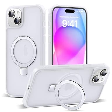 SKYLMW Compatible with iPhone 15 Case with Invisible Magnetic O-Ring Stand Military-Grade Phone Case for iPhone 15 6.1" [Compatible with Mag-Safe][Great Grip Feeling],Translucent - Image 1