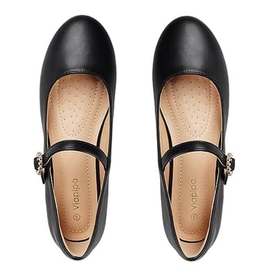 Viapipa Womens Mary Jane Shoes Comfortable Strap Flats Dressy Casual Ballet Flats Shoes Floral Buckle Round Toe Black Flats Shoes for Women MatteBlack Size8 - Image 3