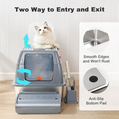 Stainless Steel Metal Cat Litter Box Large Enclosed with Lid, Dog Proof Jumbo Hooded High Sides for Big Cats, Indoor Multi Cat Use - Deep Design & No Smell - Image 6