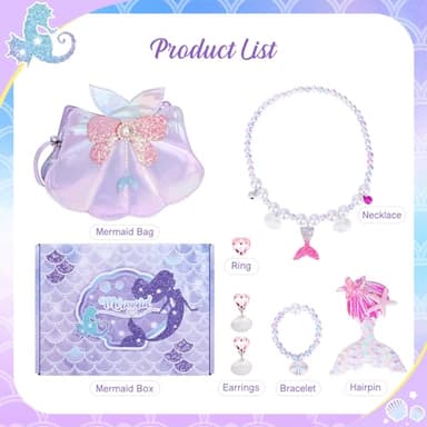 Belle&Birdie Little Girl Purse with Seashell Toys, Toddler Purse with Pretend Play Toys, 6 Pcs Dress Up Jewelry Accessories for Girls, Kids, Toddler - Image 4