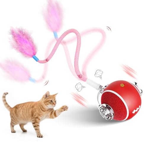 PANRIO Interactive Cat Toys for Indoor Cats,3 Modes Electric Moving Cat Ball with Feather Tail,800MAH Large Capacity & Low Noise,Automatic Kitten Toys for Bored Indoor Adult Cats - Image 1