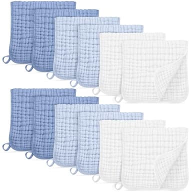 Unnivoll Muslin Burp Cloths for Baby 100% Cotton Burping Cloths for Boys Girls Large 20''X10'' Extra Soft and Absorbent 12 Pack - Gradient White Blue - Image 1