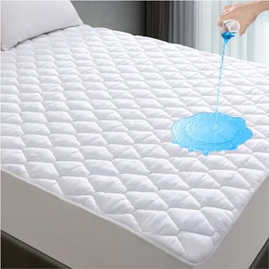 Lunsing Queen Mattress Protector, Soft Breathable Waterproof Queen Size Mattress Pad Cover, 6-18 inches Deep Pocket, White - Image 1