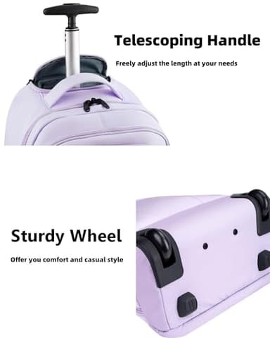 MATEIN Rolling Backpack for Women, 17 Inch Travel Laptop Backpacks with Wheels, Waterproof Large Roller Carry On Luggage Wheeled, Trolley Overnight Suitcase Business Computer Bag, Purple - Image 3