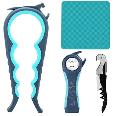 Otstar Jar Opener Bottle Opener and Can opener for Weak Hands,Seniors with Arthritis, Elderly, Jar Lid Opener Gadgets with Rubber Jar Opener Gripper Pad and Corkscrew Opener - Image 1