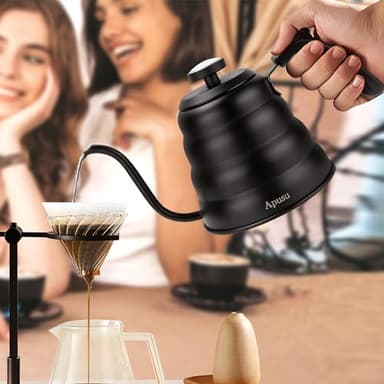 Tea Kettle with Thermometer Pot Black Stovetop Tea Kettle 40oz Gooseneck Kettle Teapot Pour Over Coffee Kettle with Thermometer,1200ml,6 Cup,Black,1Pack - Image 2