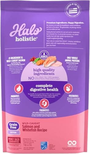 Halo Holistic Kitten Food, Wild Caught Salmon & Whitefish Recipe, Grain Free Dry Cat Food, Complete Digestive Health, 6 lb Bag - Image 2