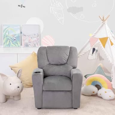 Naomi Home Suri Kids Recliner Chair with Cup Holder & Footrest, Gray Microfiber - Cozy Lounge for Toddlers & Children - Image 11