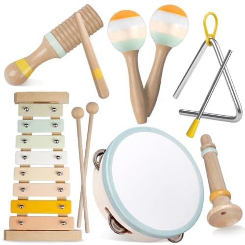 Baby Musical Instruments-Montessori Wooden Toys for Toddlers 1-3,Neutral Colors Percussion Instruments Set with Modern Boho Xylophone for Kids Preschool Educational 3+ - Image 1