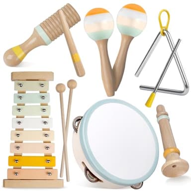 Baby Musical Instruments-Montessori Wooden Toys for Toddlers 1-3,Neutral Colors Percussion Instruments Set with Modern Boho Xylophone for Kids Preschool Educational 3+ - Image 1