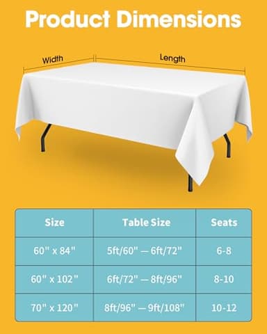 Niuara White Fabric Rectangle Table Cloth - 6 Pack, 60" × 102" Washable Tablecloth for 5FT Tables, Wrinkle-Resistant & Heat-Proof Table Cover for Weddings, Dinners & Parties - Image 5