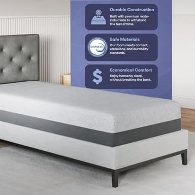 Celestial Sleep Gel Memory Foam Mattress in a Box, Made in The USA, CertiPUR-US® Certified Foam, Oeko-Tex, and Fiberglass-Free Certified Bed, 10 inch Medium - Twin - Image 4