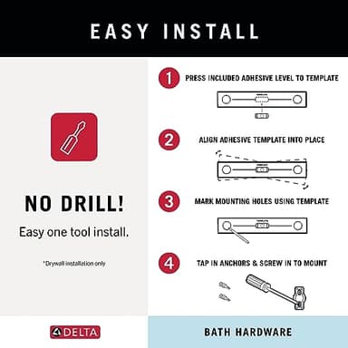 Delta Ara (1-Pack) Hand Towel Holder Polished Chrome Towel Racks for Bathroom Wall Square Towel Ring Holder for Bath Towel Hanger for Kitchen, Bathroom Accessories 77546 - Image 8