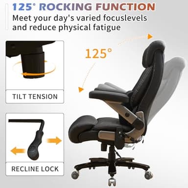 BOSMILLER Big and Tall Office Chair 650lbs for Heavy People with Massage and Heating, Adjustment Lumbar Support Heavy Duty Leather Executive Office Chair with Quiet Wheels - Image 8