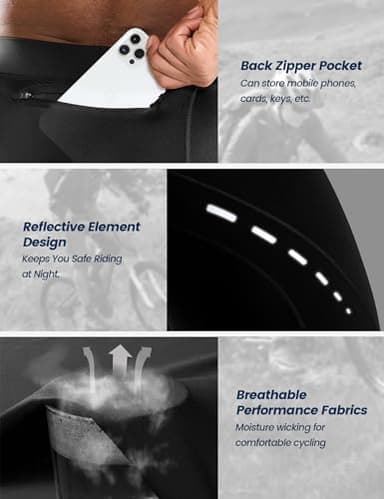 Nepest Men's Bike Shorts 4D Padded Cycling Road Biking Riding Biker Bicycle Mountain Cycle Shorts Zipper Pockets Black,L - Image 5