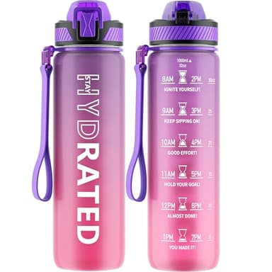 QLUR Water Bottle with Straw, 32oz Motivational Water Bottles with Time Marker to Drink, Tritan BPA Free, 1L Sports Water Bottle with Carry Strap LeakProof for Women Gym Fitness Outdoor (1 Pack) - Image 1