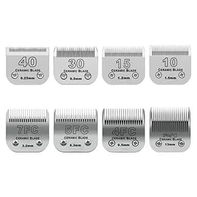 DODAER Size 40/30/15/10/7FC/5FC/4FC/3FC Detachable Pet Dog Grooming Clipper Ceramic Blades Set,Compatible with Andis,Oster A5,Wahl KM10 Series Clippers,Cut Length 1/100"(0.25mm) to 1/2"(13mm),8 Pack - Image 1