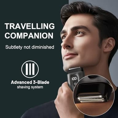 Fangaci Electric Foil Shavers for Men: Mini Electric Razor with Big LED Display & 3 Floating Blades - IPX7 Waterproof Wet Dry Face Razor, USB Type C - Image 4