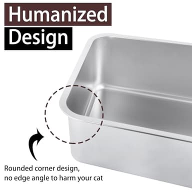 HNeekyr Stainless Steel Cat Litter Box for Adult Cats or Kitty/Kitten 19.5"x13.6"x6" Rust-Proof, High Side, Non Stick, No Smell, Easy to Clean Metal Cat Litter Box - Image 3