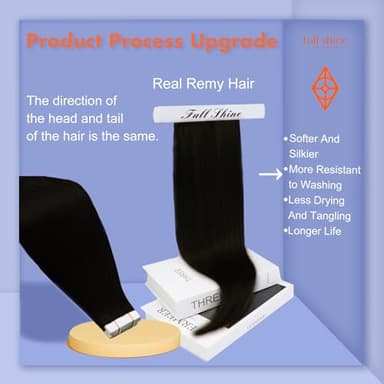 Full Shine Real Human Hair Tape in Extensions Black 24Inch Double Sided for Skin Weft Tape in Hair Extensions 20Pcs 50Gram Color 1 Jet Black Seamless Hair Extensions Real Human Hair Straight - Image 2