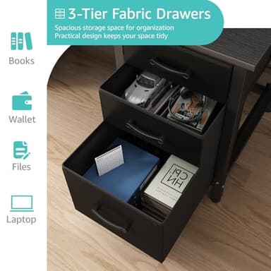 Lufeiya Computer Desk with File Drawers Cabinet, 47 Inch Reversible Home Office Desks with Filing Cabinet for Small Space, Gaming Study Writing Table PC Desks, Black - Image 6