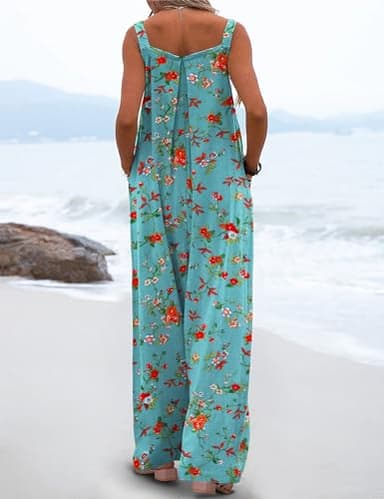 YESNO Women's Summer Casual Overalls Loose Wide Leg Jumpsuits Boho Floral Printed Baggy Rompers with Pockets L PZH CR14 - Image 4
