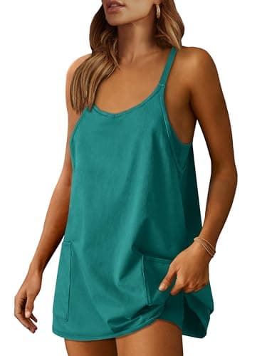 ANRABESS Women Athletic Dress Summer Tennis Workout Active Sports Mini Romper Dress Built in Shorts Travel Vacation Clothes Teal Large - Image 1