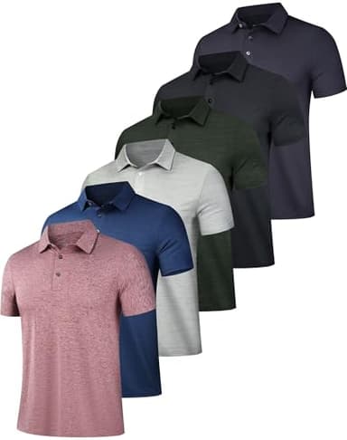 OYGSieg 6 Pack Mens Polo Shirts Performance Short Sleeve Golf Shirt Moisture Wicking Athletic Casual Collared T-Shirt SetB L - Image 1