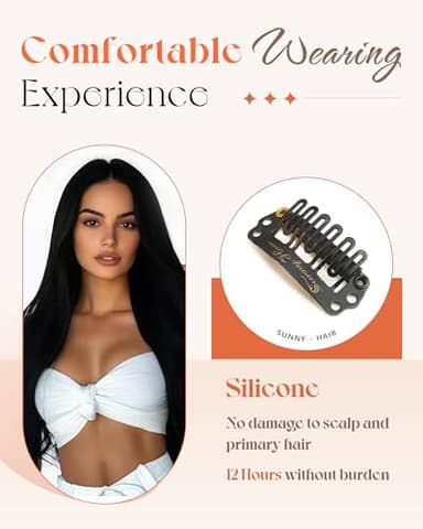 Sunny Hair Clip in Hair Extensions Straight Human Hair Clip in Extensions Remy Clip in Hair Extensions Real Human Hair Extensions Clip ins Jet Black for Women 22inch - Image 3