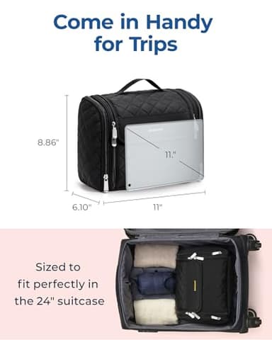 BAGSMART Makeup Bag for Women with Hanging Hook - Portable Cosmetic Case, Large Capacity Door Room Essentials Travel Organizer for Full Sized Cosmetics and Toiletries, Black - Image 5