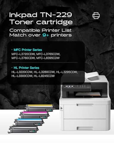TN229XL 229XL Toner Cartridges for MFC-L3780CDW HL-3280CDW Compatible Replacement with Brother TN229XL TN-229XL TN-229 TN229 Work with MFC-L3720CDW HL-L3220CDW HL-L3300CDW Printers (4 Pack, Bk/C/M/Y) - Image 2