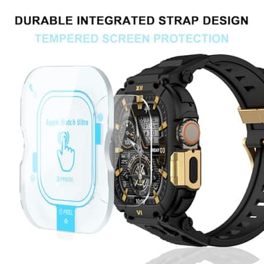 XYF Rugged men Sport Silicone Band Compatible for Apple Watch Ultra 49mm with Metal Bumper Case, Sport strap with Cases Screen Protector for iWatch Ultra 3/2/1 (49mm,Black/Gold) - Image 3