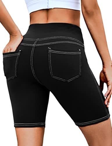 VOOVEEYA 5"/8" High Waisted Yoga Biker Shorts with Pockets for Women - Butt Lifting Workout Spandex Booty Gym Shorts(Black-XL) - Image 1