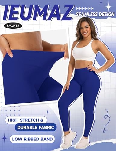 Ieumaz Scrunch Butt Lifting Leggings for Women Gym Seamless Workout Leggings Mid Low Waist Tummy Control Yoga Pants Navy Blue - Image 2
