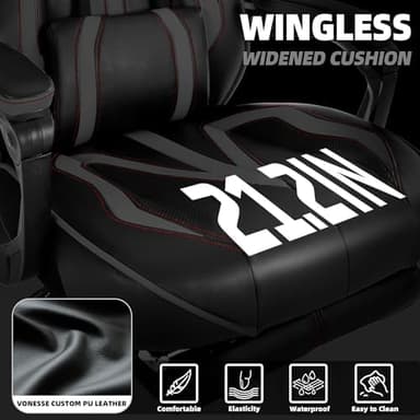 Vonesse Gaming Chair, Computer Office Chair with Footrest,Reclining Gaming Chairs for Adults, Big and Tall Ergonomic Gaming Chair with Lumbar Support (Gray/Black - Image 7