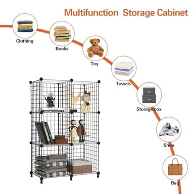 AWTATOS 6 Cube Storage Wire Closet Organizers DIY Stackable Storage Shelves Bookcase Cabinet for Home Office, Black - Image 6