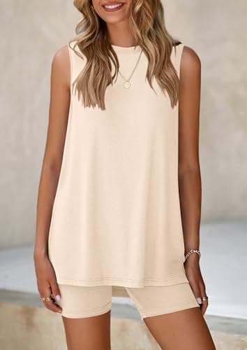 PRETTYGARDEN 2 Piece Sets for Women 2025 Summer Matching Lounge Shorts Set Resort Airport Travel Loungewear Outfits Clothing (Beige,Medium) - Image 3