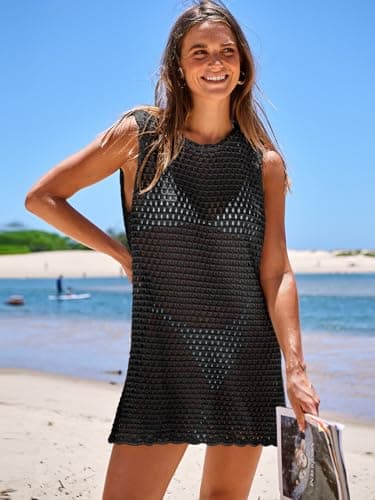 ANRABESS Womens Swimsuit Cover Up Sleeveless Knit 2025 Summer Outfits Swimwear Bathing Suit Coverup Crochet Beach Dress Black X-Large - Image 6