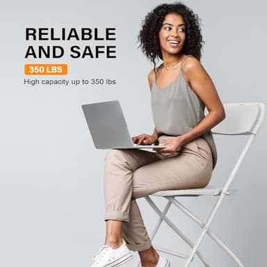 VINGLI 10 Pack White Plastic Folding Chair, Indoor Outdoor Portable Stackable Commercial Seat with Steel Frame 350lb. Capacity for Events Office Wedding Party Picnic Kitchen Dining - Image 9