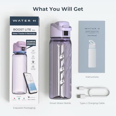 BOOST LITE Smart Water Bottle with Reminder to Drink Water, Motivate & Tracking Hydration Water Bottle with App, 32 oz Tritan BPA-Free Plastic Water Bottles for Gym, School, Office - Purple - Image 9