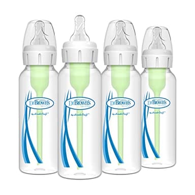 Dr. Brown's Natural Flow Anti-Colic Options+ Narrow Baby Bottle, 8 oz/250 mL, with Level 1 Slow Flow Nipples, 0m+, 4 Pack - Image 1