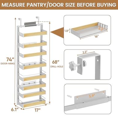 POKIPO 8 Tier Over The Door Pantry Organizer, 2 IN 1 Wall Mount or Hanging Spice Rack Seasoning Shelves with Adjustable Basket, Back of Door Organizer and Storage for Kitchen Cabinet and Room Closet - Image 2