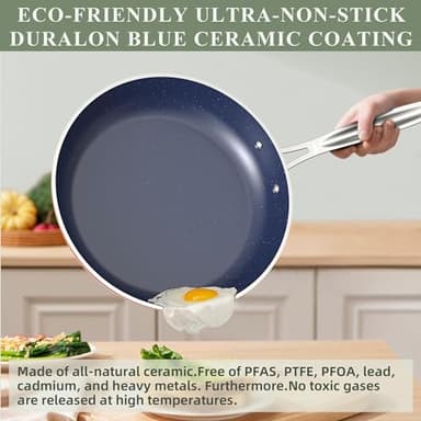Nuwave Healthy Duralon Blue Ceramic Nonstick Cookware Set, Diamond Infused Scratch-Resistant, PFAS Free, Dishwasher & Oven Safe, Induction Ready & Evenly Heats,Tempered Glass Lids & Stay-Cool Handles - Image 6