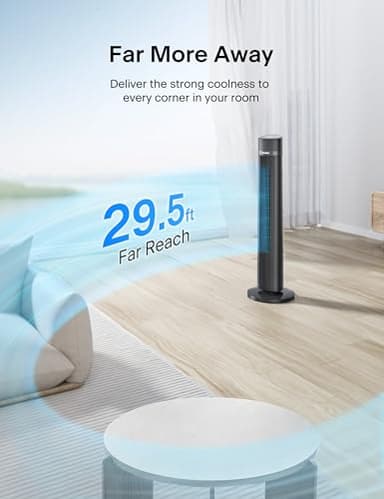 PELONIS 40 inch Bladeless Tower Fan for Bedroom, Standing Fan with Remote Control, 26ft/s, 90° Oscillation, 3 Speed Settings, 27 Db, 3 Modes, 15-Hour Timer, LED Display, Fan that Blows Cold Air, Grey - Image 2