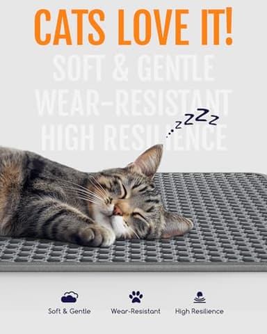 Powools Cat Litter Mat - 46" x 35" Jumbo Litter Box Mat with Double Layers, Urine-Proof and Non-Slip Litter Trapping Mat, Easy to Clean Kitty Litter Mats for Floor, Scatter Control, Grey - Image 3