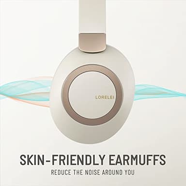 LORELEI B-C6 Wireless Over Ear Headphones, 50H Playtime Foldable Lightweight Bluetooth Headsets, Deep Bass, Built-in Microphone, Memory Foam Earmuff, for Travel, Home Office (Beige White) - Image 4